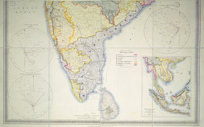 Mapa del sur de la India británica, 1872 de English School